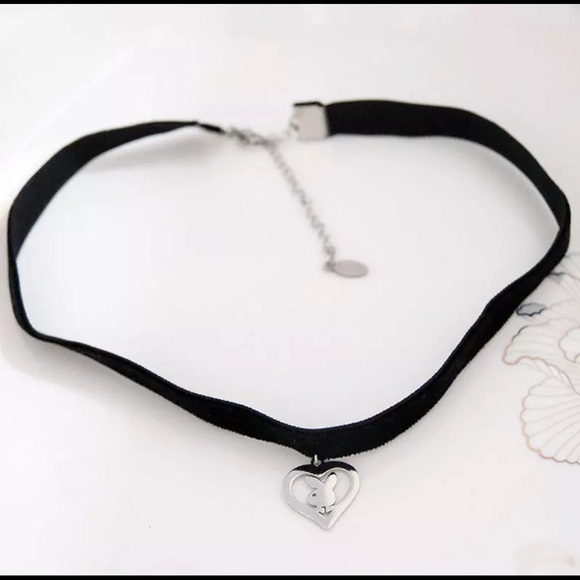 3D bunny Rabbit pendant w/ Black velvet choker - Picture 2 of 4